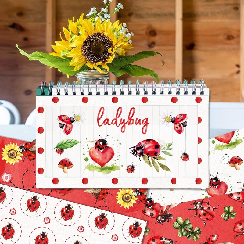 Feivando 24 Sheets Ladybug Scrapbook Paper 12'' × 12'' Double-Sided Red Ladybug Pattern Paper Insect Flower Decorative Decoupage Cardstock for DIY Card Craft Making Scrapbook Supplies - Image 4